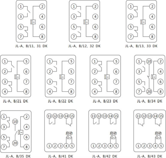 JL-A、B/32 DK无辅源电流继电器内部接线及外引端子图（正视图）