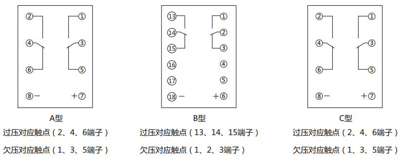 JCDY-2A/A直流电压继电器内部接线及外引接线图(背视图)