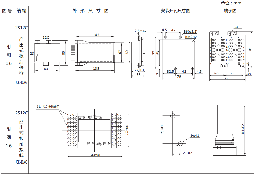 DY-28CE电压继电器外形尺寸及开孔尺寸图