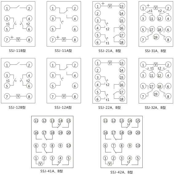 SSJ-41A静态时间继电器内部接线及外引接线图(正视图)图片
