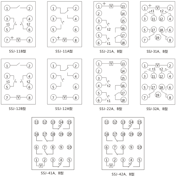 SSJ-21A静态时间继电器内部接线及外引接线图(正视图)图片 SSJ-21A静态时间继电器内部接线及外引接线图(正视图)图片