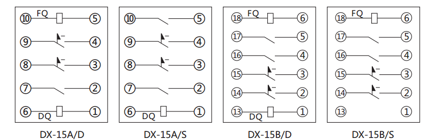 DX-15A信号继电器内部接线及外引接线图