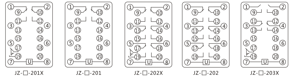 JZY（J)-404静态中间继电器内部接线图及外引接线图