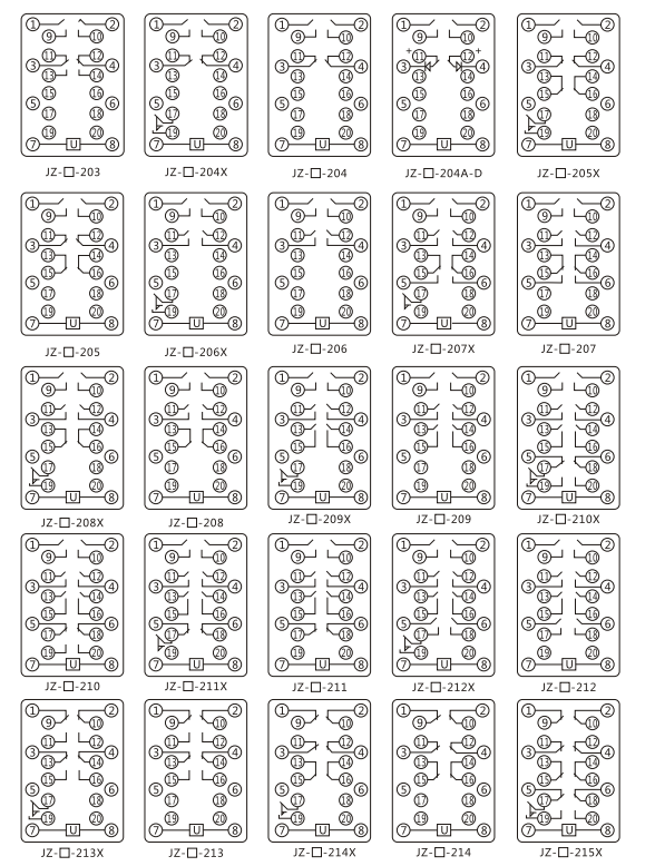JZY（J)-220静态中间继电器内部接线图及外引接线图