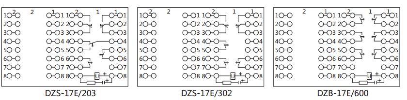 DZS-17E/302延时中间继电器内部接线及外引接线图（背视）