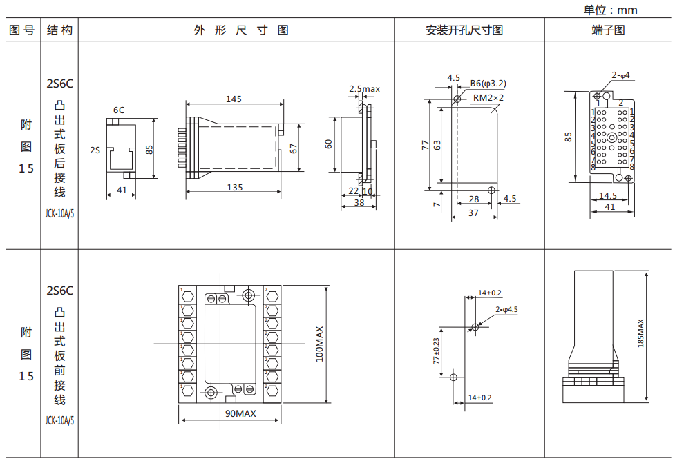 DZS-12CE/S直流回路监视继电器外形结构及安装开孔尺寸