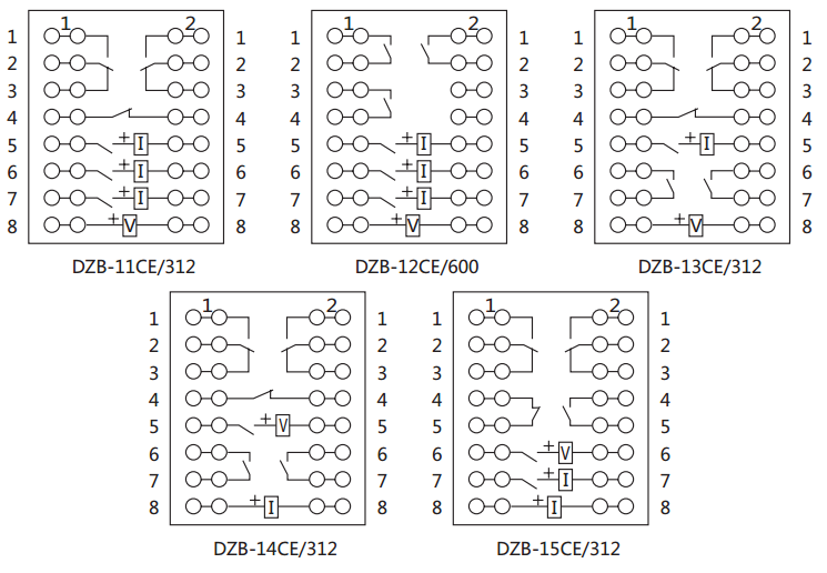 DZE-14CE/312保持中间继电器内部接线图及外引接线图