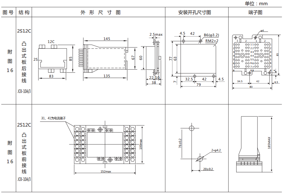 DZ-700E中间继电器外形及开孔尺寸