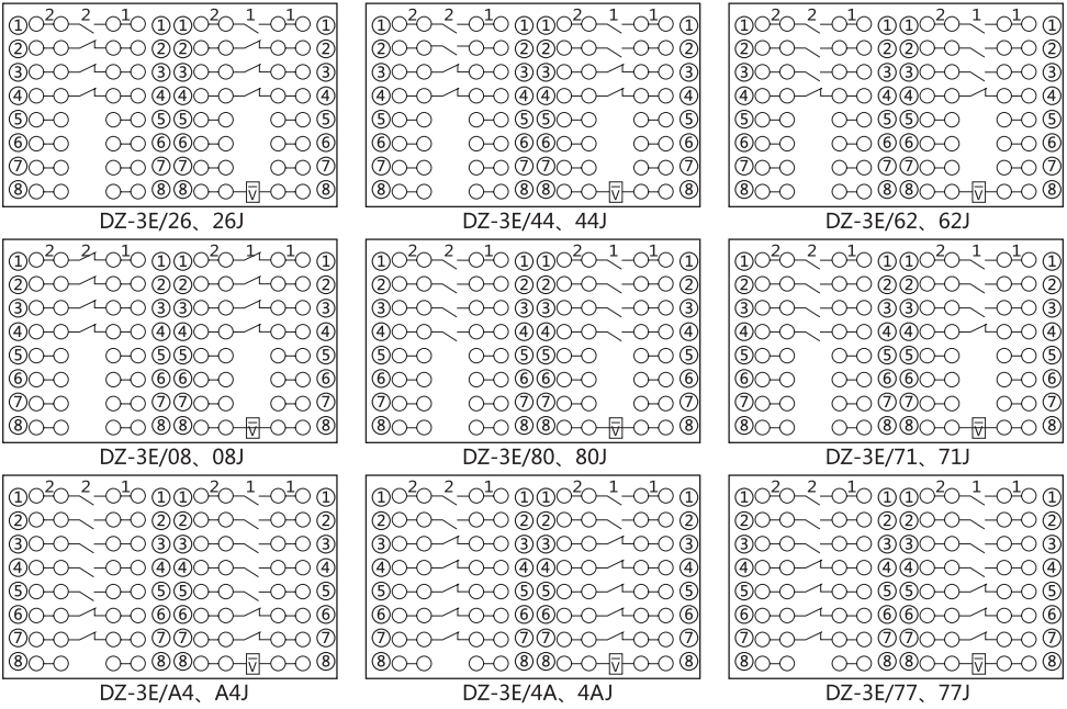DZ-3E/26（J)中间继电器内部接线图及外引接线图