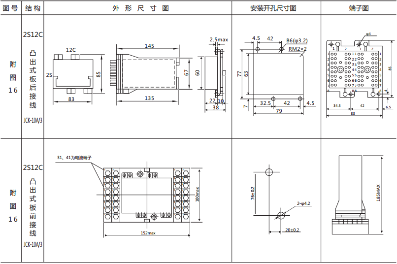 BZS-11延时中间继电器外形及开孔尺寸